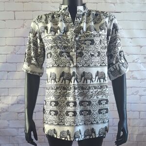Black and White Elephant Print Blouse